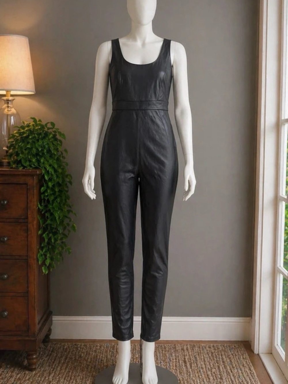 Fabletics Black Faux Leather Slim Jumpsuit